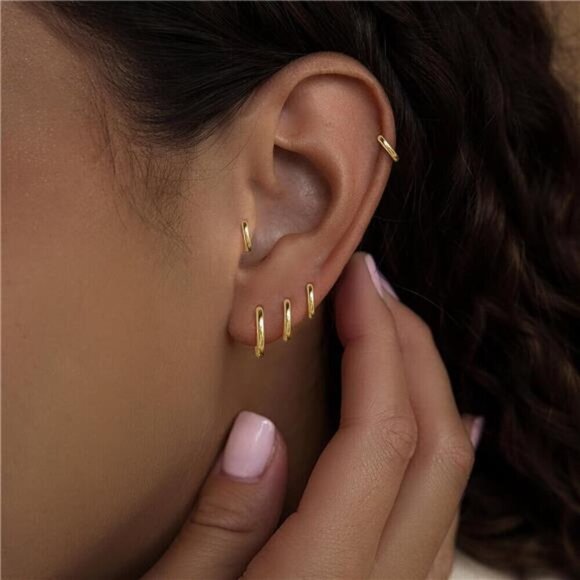 5 Pairs Small Gold Hoop Earrings Hypoallergenic 316L Stainless Steel - Picture 3 of 6